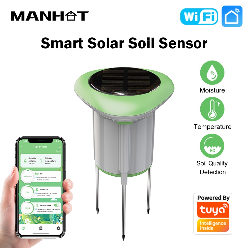 Smart Garden Solar - เซ็นเซอร์วัดดินอัจฉริยะ MANHOT WiFi แบบโซลาร์ 3in1 วัดอุณหภูมิ