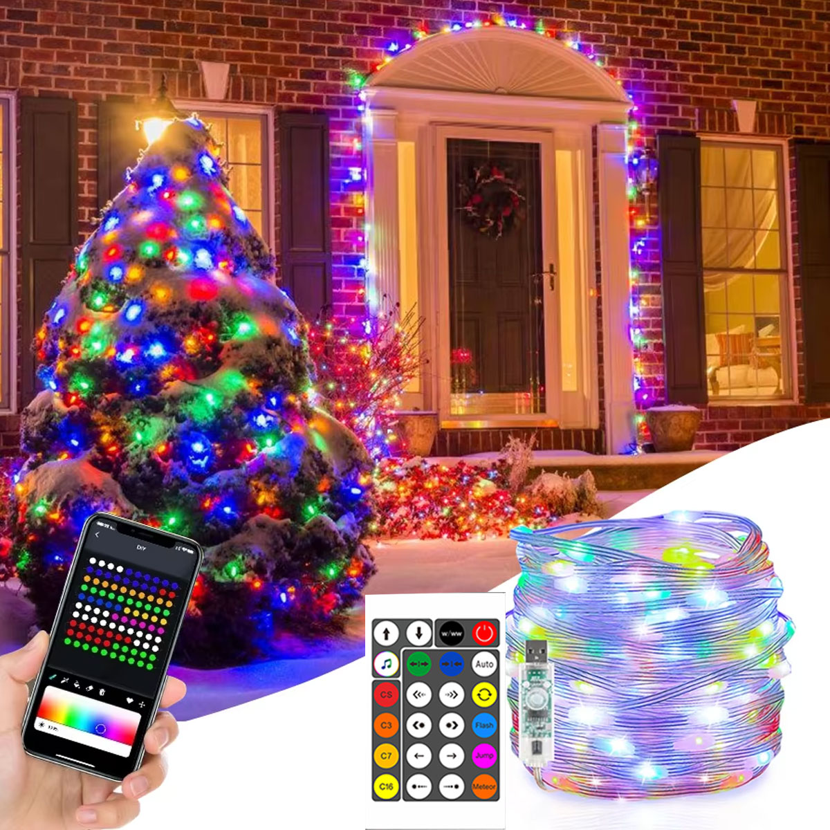 Smart Garden Festoon Lights - ไฟ LED นางฟ้าแถบไฟคริสต์มาสสมาร์ทบลูทูธ USB เพลงพู่ห้อยถนนการ์แลนด์งานแต่งงานวันเกิดงานสังสรรค์ตกแต่งบ้าน