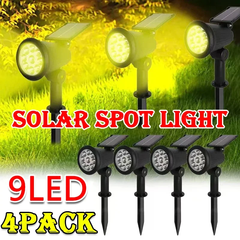 Smart Garden Solar - 1/2/3/4Pcs พลังงานแสงอาทิตย์ 9LED โคมไฟปรับ Spotlight พลังงานแสงอาทิตย์