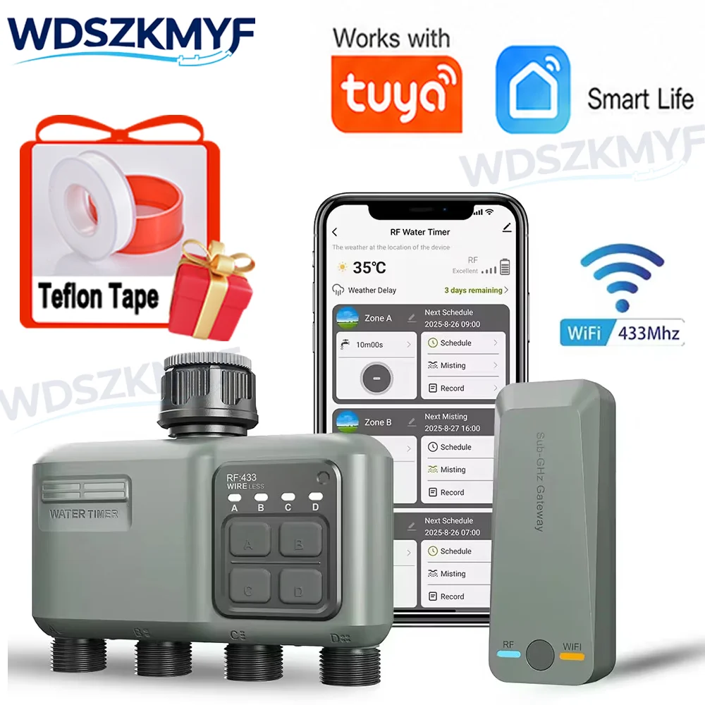 Smart Garden Products - ตัวตั้งเวลาควบคุมการรดน้ำอัตโนมัติ WiFi RF433 สำหรับสวนอัจฉริยะ พร้อมช่องจ่ายน้ำ 4