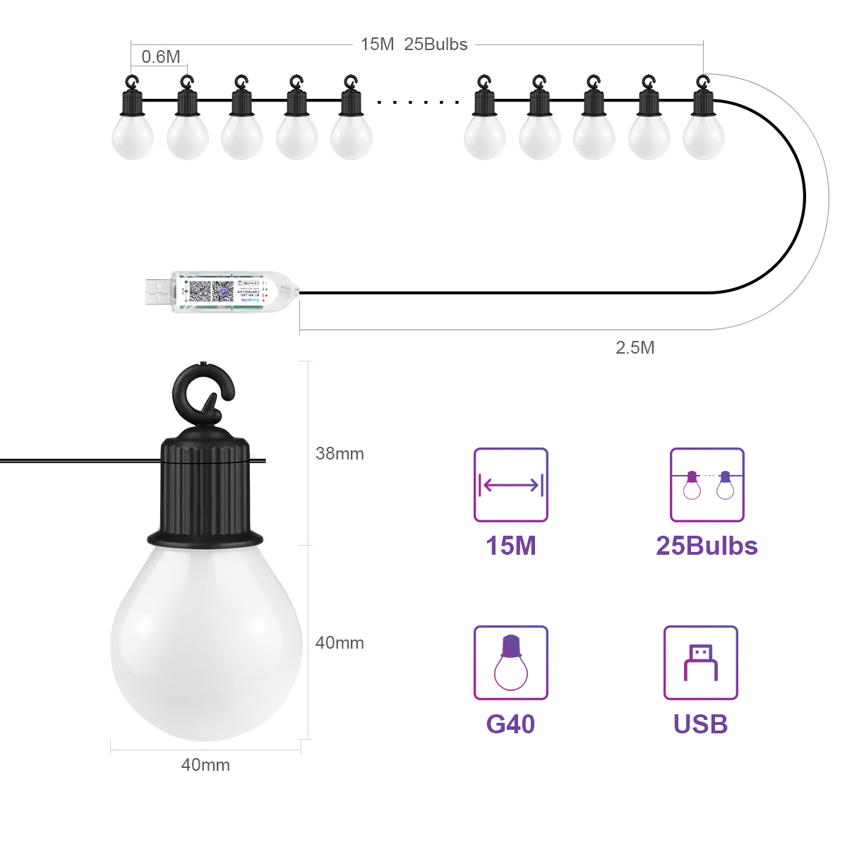 หลอดไฟ LED แบบสาย G40 พร้อม Sm - Smart Garden Festoon Lights บทวิจารณ์และราคา